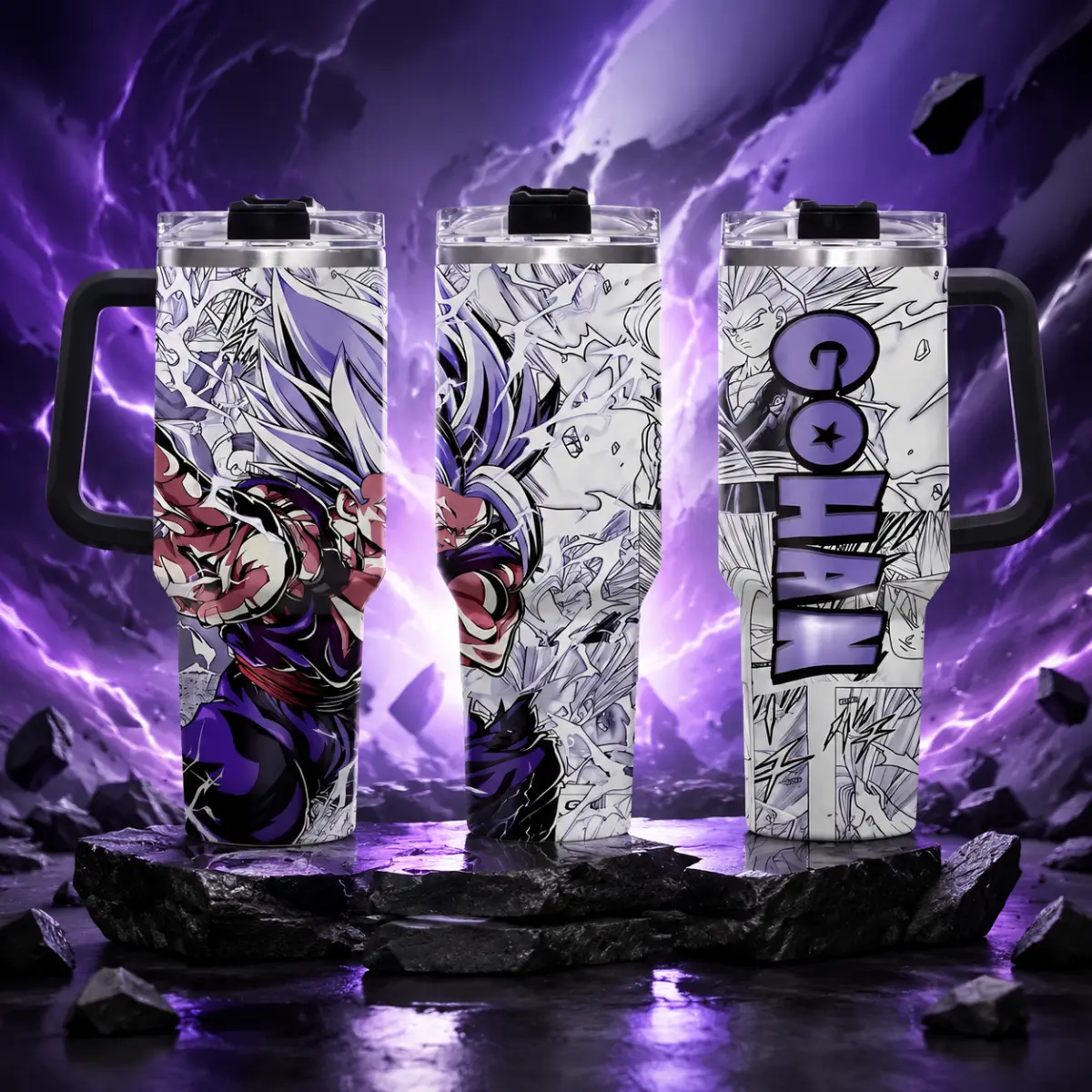 Gohan Beast DBZ  40oz Tumbler With Handle – Anime Gaming Style Stainless Steel Cup, Insulated Iced Coffee Travel Mug, Gift For Otaku & Anime Fans