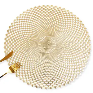 Set of 6 Gold Vinyl Round Circular Placemats, Washable Spiral Hollow Out for Dining, Birthday, Events, Home Decor & Daily Use, Waterproof Placemat, Dining Table Mats