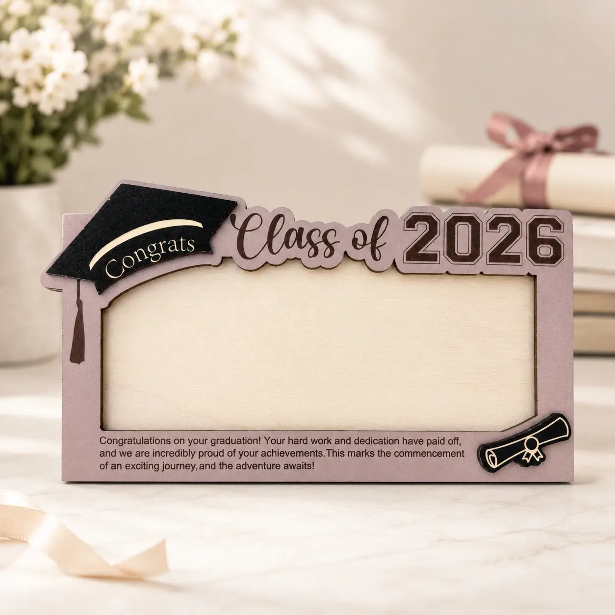 Class of 2026 Graduation Wooden Rectangle Photo Frame - Congrats Grad Keepsake Gift Decor for High School-College Seniors & Classmates, Ideal for Bedrooms, Desk Display (Home & Festive Party Supplies Accessory)