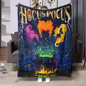 Hocus Pocus Themed Flannel Blanket, 1 Count Soft Washable Throw Blanket, Bedding Supplies For Home Office Travel Camping, Man Women Gift, Halloween,Gift For Men & Women & Kids