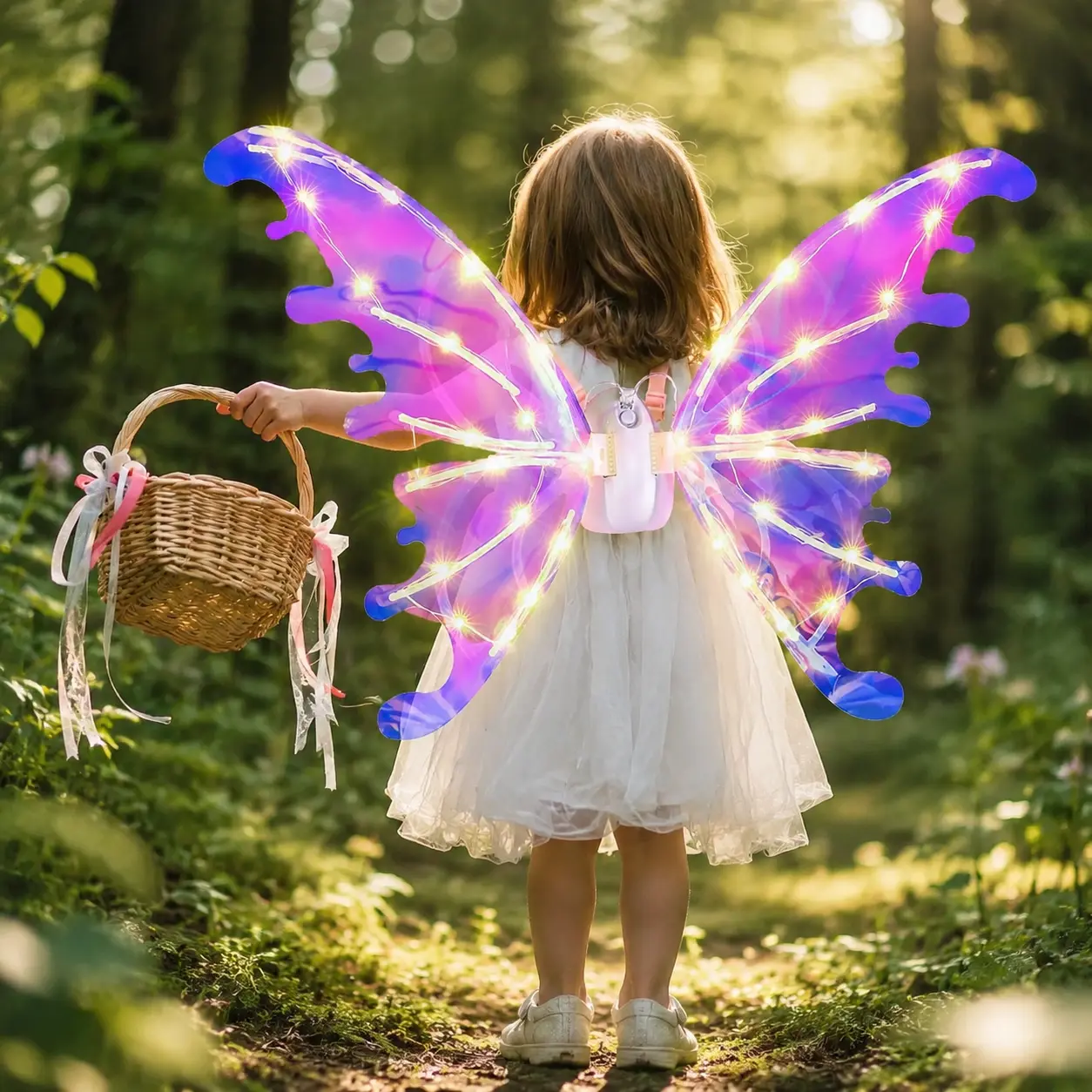 Motorized LED Fairy Wings - Light Up Moving Butterfly Wings with Music, Rechargeable Battery-Powered Adjustable Halloween Aesthetic Costume Accessory for All Kids' Cosplay & Parties, Led Lights