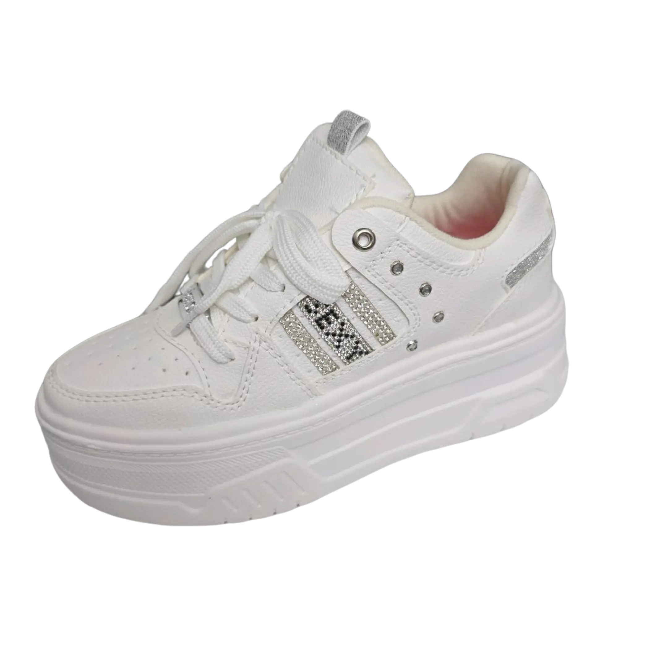 SEXXY Platform Sneakers Comfortable for Daily Wear with Rhinestone Detail Black Leather Shoes