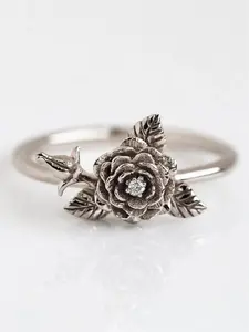 Vintage Flower & Leaf Design Cubic Zirconia Ring, Adjustable Floral Cuff Ring, Dainty Jewelry for Women, Fashion Jewelry for Parties, Daily Clothing Decor, Rose Flower Ring, Adjustable Rings