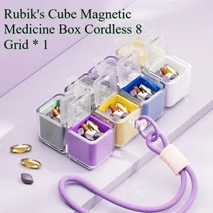 Portable Magic Cube Medicine Box with Lanyard, Weekly Pill Organizer, Sealed Vitamin Storage, 7 Days Dispenser, Colorful No Rope Design
