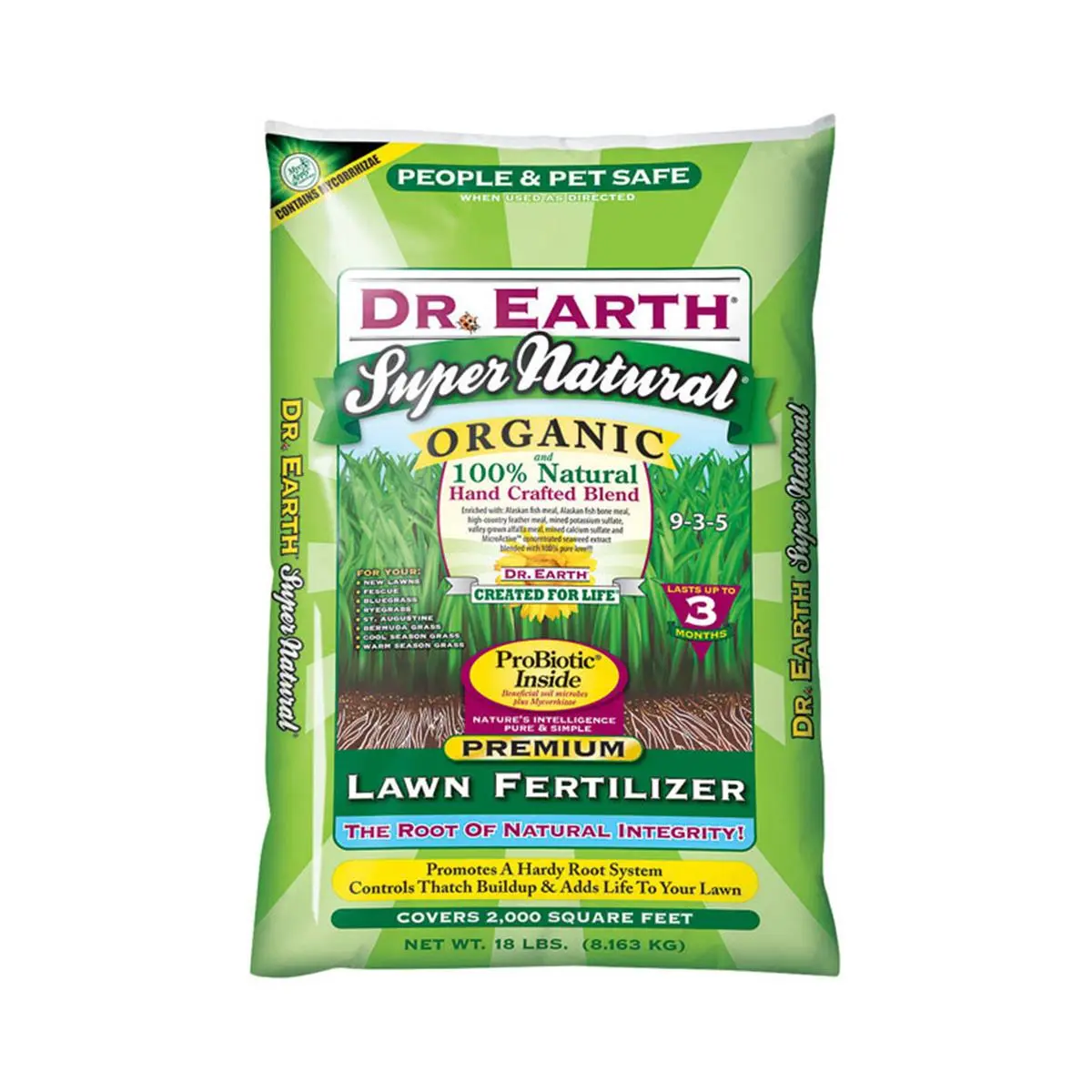 Dr. Earth Super Natural Organic 5-0-2 Lawn Fertilizer, 18 Lbs., Vegetable Garden Fertilizers & Plant Food, Covers 2000 sq. ft.
