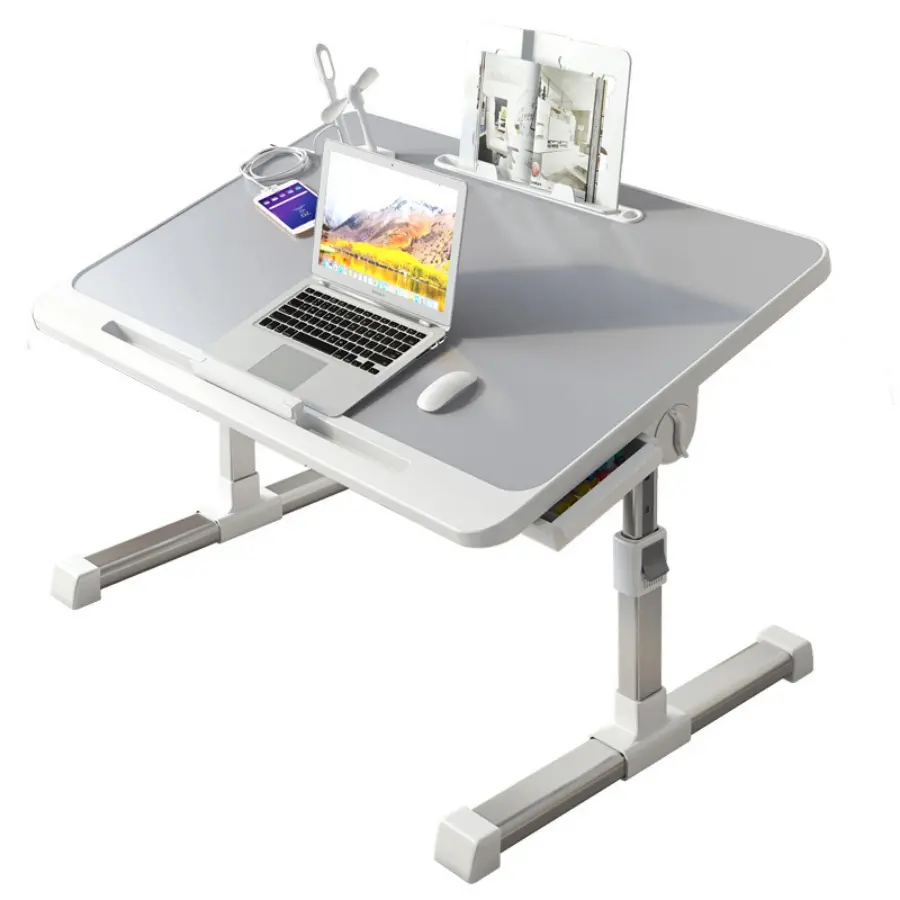 One Piece All-In-One Dorm Bed Desk/Laptop Bed Tray/Adjustable Bed Table/Computer Desk， Night Light with Bed Computer Desk, Retractable,USB Fan, Drawer with USB Port Workstation Compact, Cool Tech Gadgets