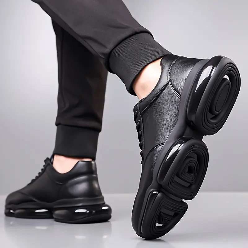 Men's Formal & Casual Shoes - Glossy Black Lace-Up Business & Everyday Sneakers, Slip-Resistant Rubber Sole,Cushioned PU Insole  All-Season Boy Closed