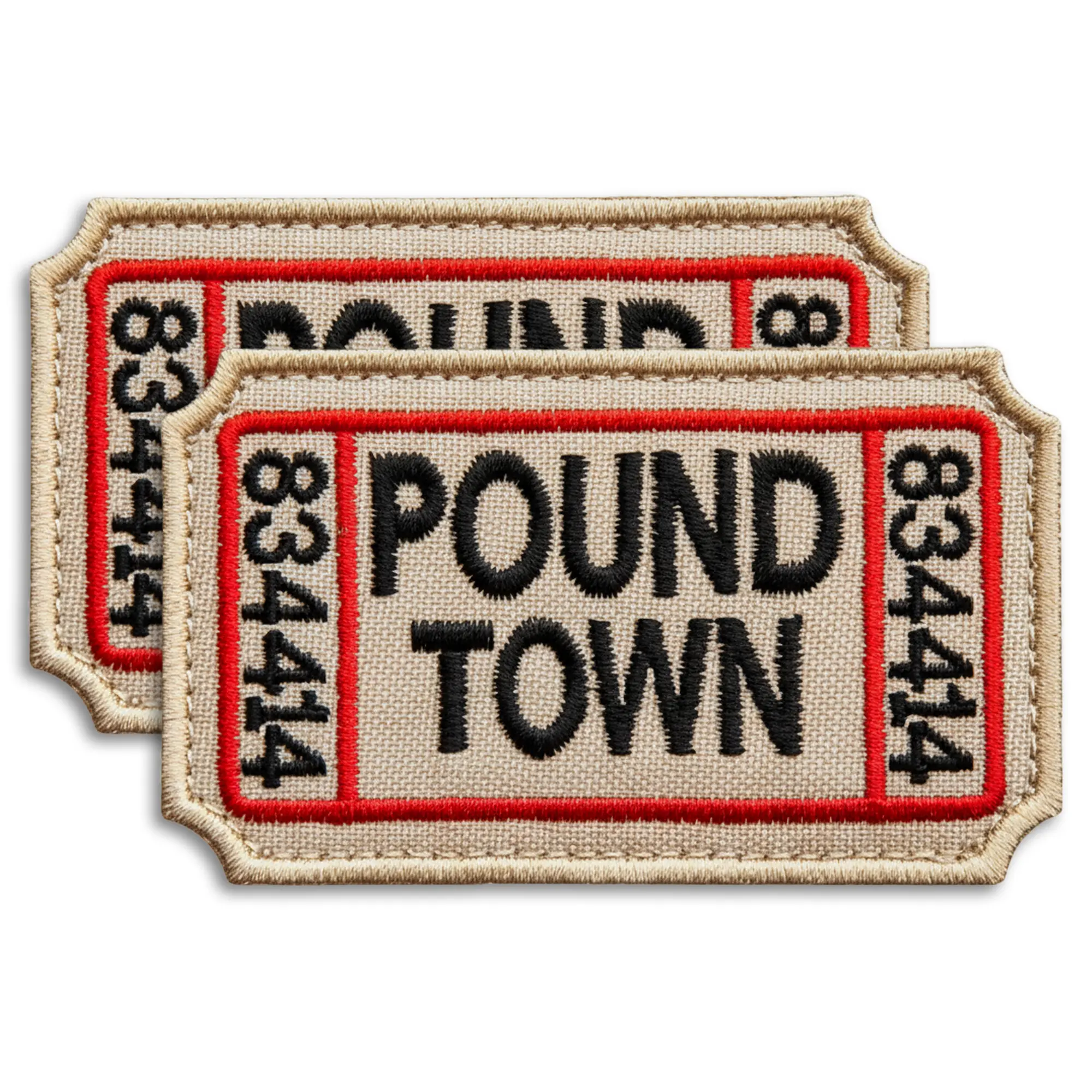 2-Piece Ticket to Pound Town Embroidered Morale Patch Set - Hook & Loop Backing for Tactical Backpack, Vest, Jacket & Hat