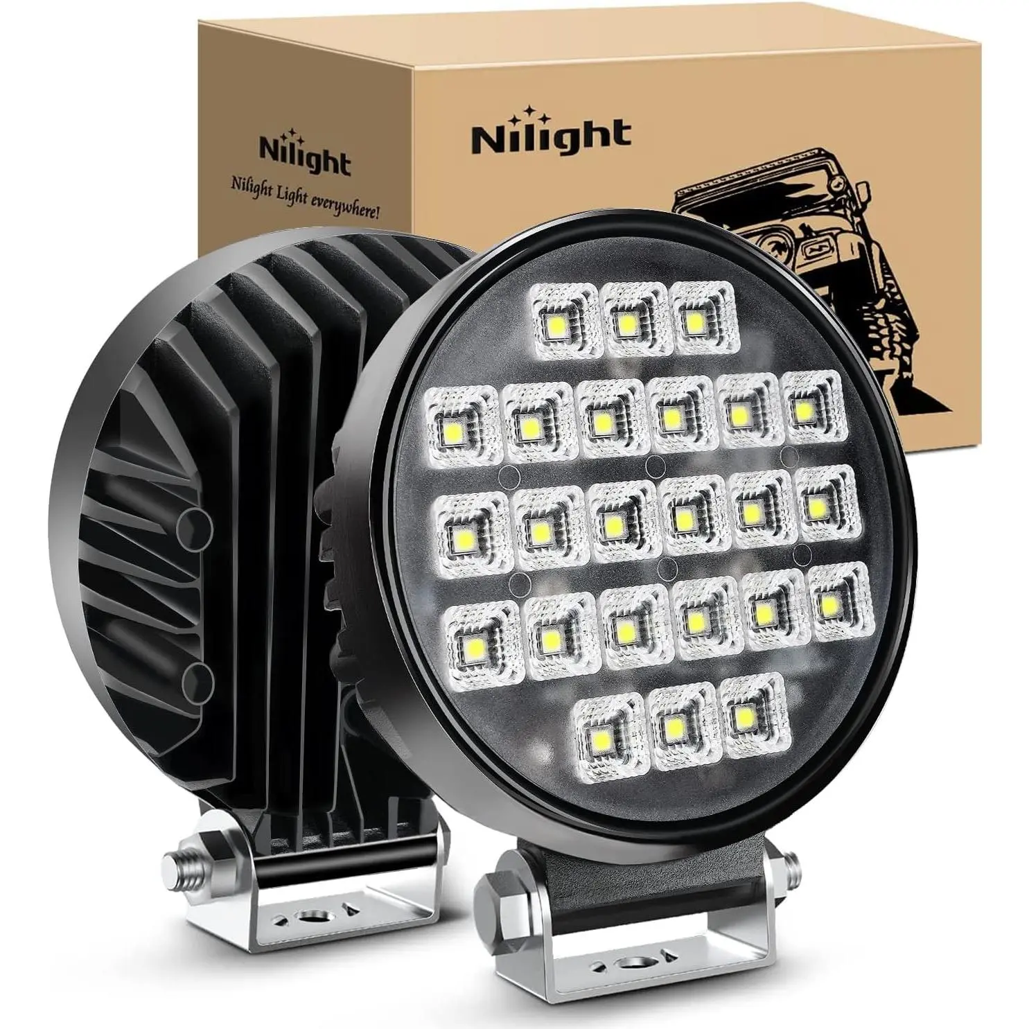 Nilight 4.3in Round LED Automotive Auxiliary Light Pods - 2PCS 72W 5760LM 150° Floodlights, Aluminum 4x4 Offroad Lamps with Integrated Toggle Switch, Mount Kit for Marine, Mining, Golf Cart Use