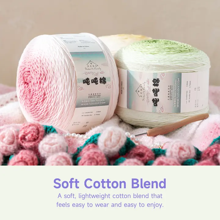 Susan's Family Cotton-Blend Yarn, 290g/634yd Sport Weight (60% Cotton, 40% Acrylic), Yarn for Crochet, Ideal for Blankets, Beginner Crocheters
