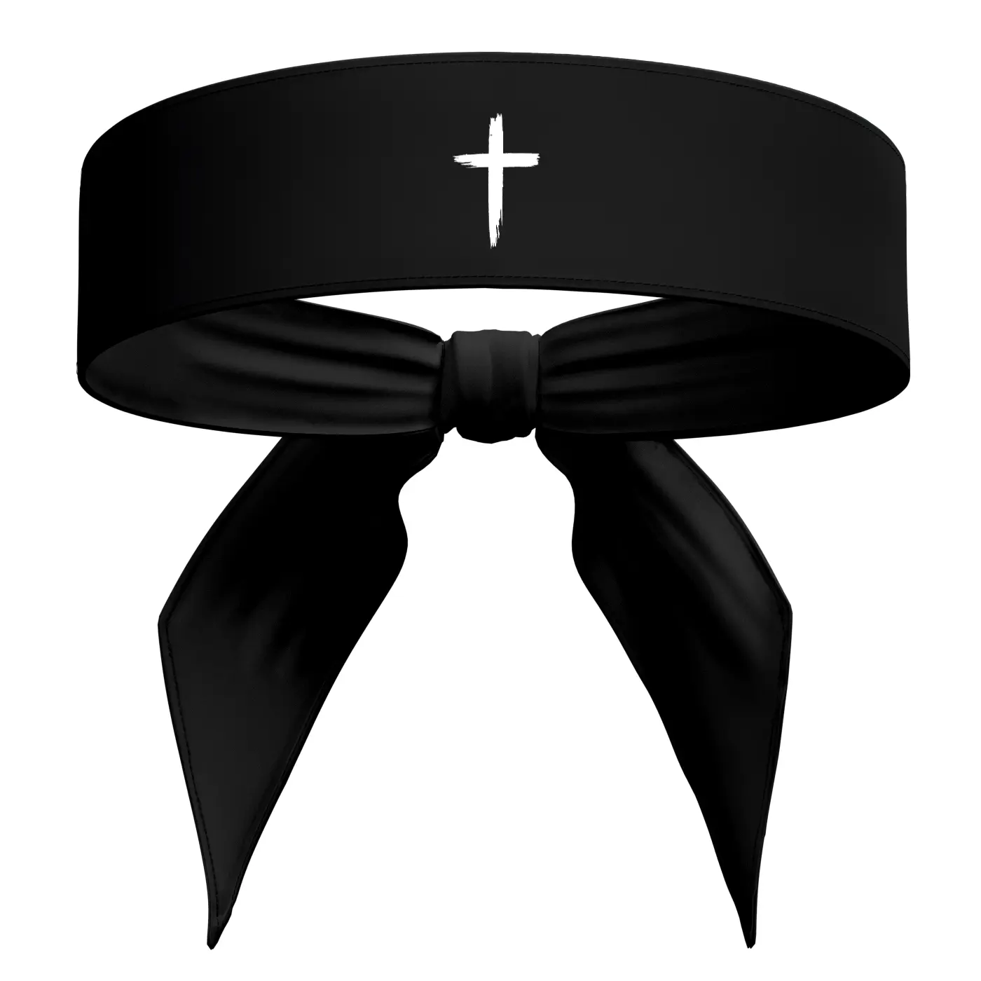 Black Distressed Cross Tie Headband - Christian Jesus Faith God Workout Sweatband Football Basketball Soccer Running Baseball Softball Weightlifting Wrestling Athletic Fitness Distressed Accessories Bible Verse Head Band Sweat Band Bandana