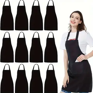 of 2 Durable Polyester Adjustable Neck Aprons with 2 Large Pockets - Neutral Color, Perfect for Cooking, Grilling, Barbecuing, Christmas Crafts, Machine Washable, Kitchen Cooking Aprons, Grilling Aprons | Adjustable Aprons | Polyester Aprons