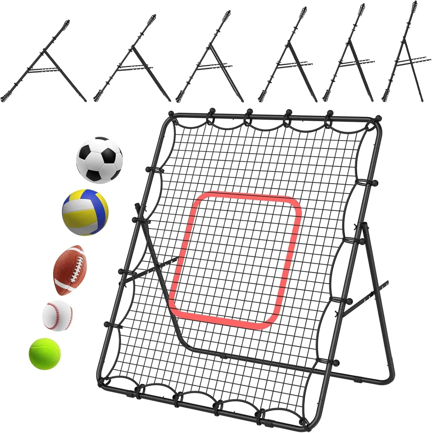 Rebounder Net 4x4 ft, Portable Baseball Training Equipment & Softball Training Aid, Pitch-Back Fielding Trainer with 3 Angles and Attachable Target