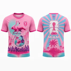 Miami 26 Tropical Soccer Jersey Pink Blue Fan Shirt Summer Football Graphic Tee Limited Edition Streetwear Unisex Sports Top Tropical Flamingo Cup Inspired Jersey Miami Beach Futbol Style Shirt Lightweight Breathable Athletic Apparel for Men Women