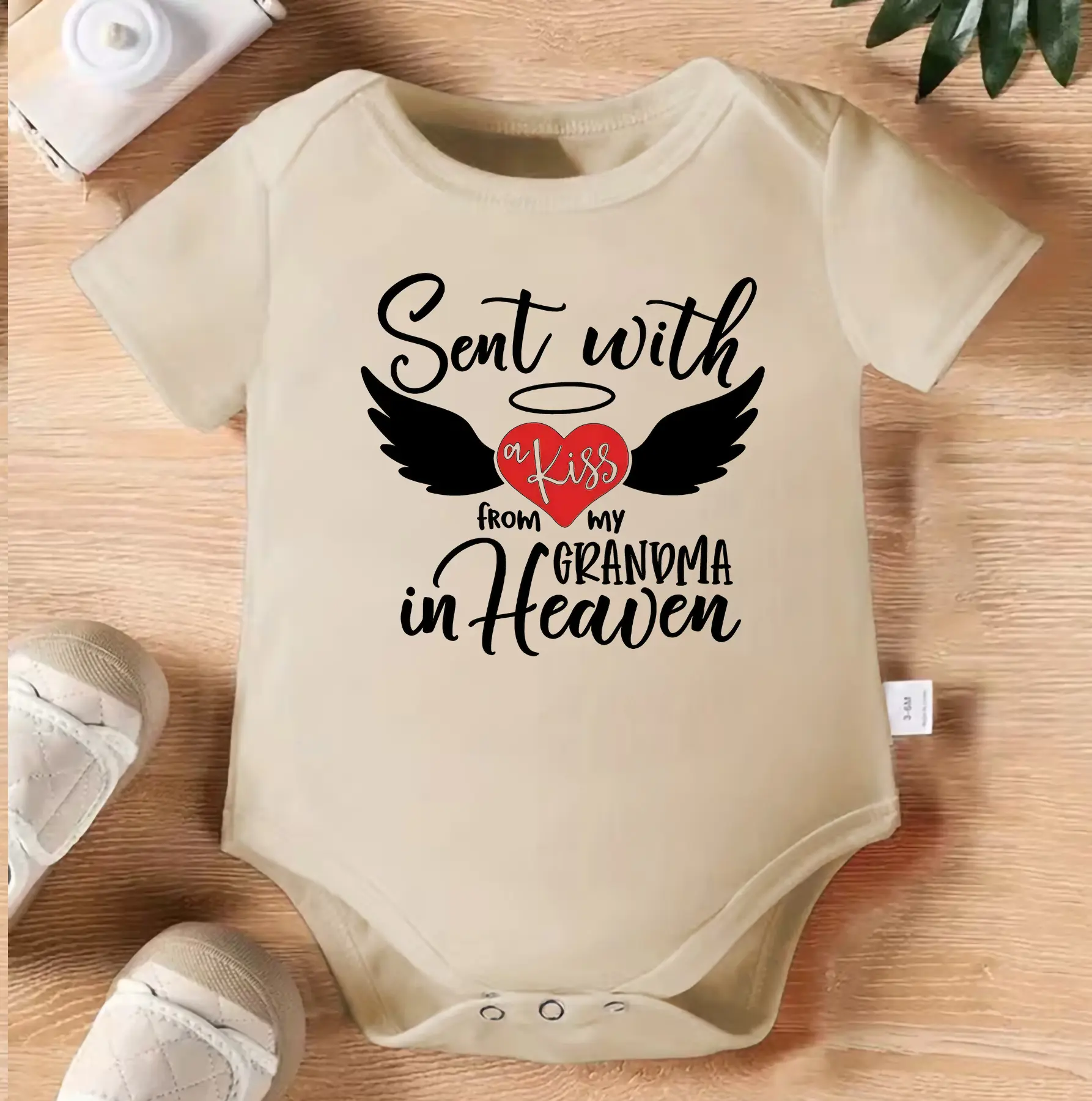 Sent With A Kiss From My Grandma In Heaven Baby Bodysuit, Memorial Baby Onesie, Remembering Grandma Infant Romper, Sympathy Baby Outfit, Angel Grandma Baby Clothes, Newborn One Piece, Baby Shower Gift, Keepsake Bodysuit