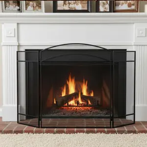 Foldable Fireplace Screen for Living Room, 48.2x28.7 Inch 3-Panel Wrought Iron Spark Guard Cover - Black Fireproof Fireplace Gate Decor