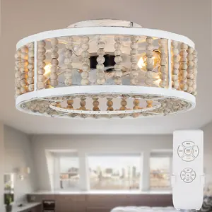 18.5" Boho Style Low Profile Caged Reversible Ceiling Fan with Remote and 4 Lights for Home Decoration, All Seasons Ceiling Fan