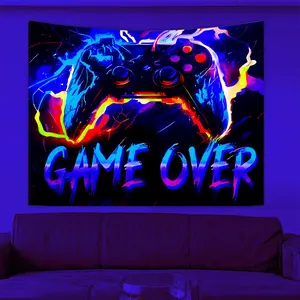 Gamepad & Letter Pattern Tapestry, 1 Count UV Reaction Game Controller Fluorescent Tapestry, Wall Hanging Blanket for Home Bedroom Dormitory, Tapestry Room Decor, Wall Tapestries
