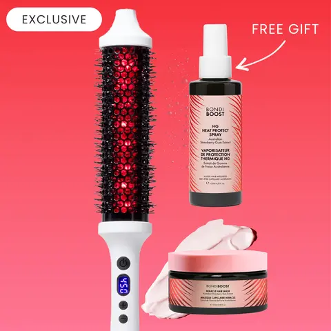 Infrared Long Barrel & Strawberry Gum Shine Bundle by BondiBoost, TikTok Exclusive, FREE Strawberry Gum Heat Protect Spray, with Miracle Hair Mask for Shiniest Salon Blowout