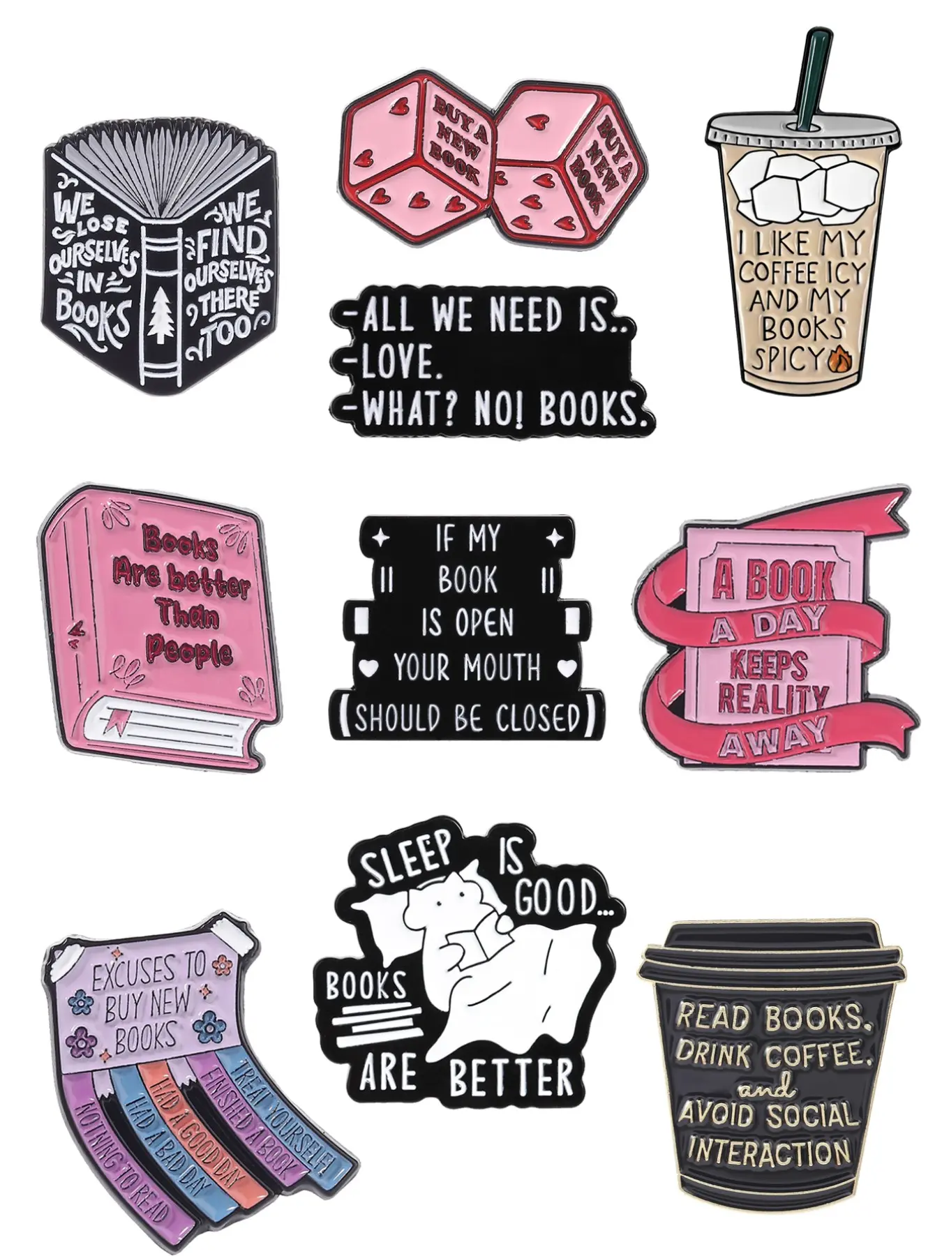 10 Pcs Book Lover Resonance Pins, Funny Humorous Bookworm Brooches, Unique Accessories for Literature Enthusiasts, Perfect Gift Idea, Alloy Brooch Pin