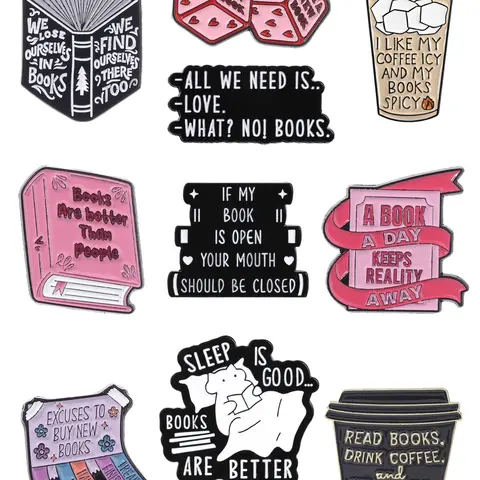 10 Pcs Book Lover Resonance Pins, Funny Humorous Bookworm Brooches, Unique Accessories for Literature Enthusiasts, Perfect Gift Idea, Alloy Brooch Pin