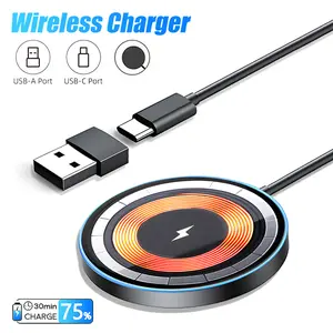 For MagSafe USB C Charger Magnetic Wireless Charger Fast Charging Pad Compatible With iPhone 16/15/14/13/12 Pro Max Series & AirPods 3/2/Pro Samsung S25 S24 Ultra Pad with Dual Charging Ports,With LED Light