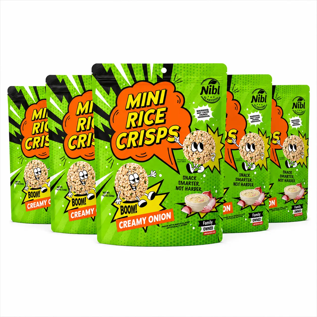 5 bags of Mini Rice Crisps  - Creamy Onion 4.2 Oz bags