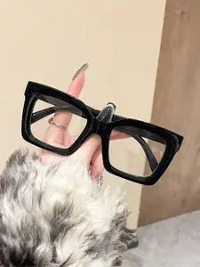 Cute Y2K Style Square Frame Glasses, Shiny Black Frames, Fashionable Casual Glasses for Women & Men, Fashion Eyeglasses for Work, Daily Clothing Decor, Perfect for Student Daily Use