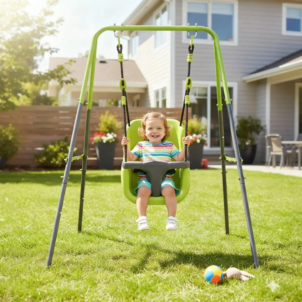 XNS001 Indoor-Outdoor Toddler Swing Set, Featuring Safety Seat, Stable Swing Frame and Durable Construction