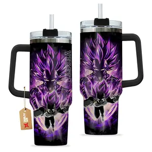 STORMMECH 40oz Single Handle Tumbler - Vejita Warrior Anime Theme Insulated Stainless Steel Beverage Water Bottle, Leak-Proof Vacuum Insulated Mug, Washable Portable Flask with Lid, Large Iced Coffee Kitchenware Drinkware, Otaku Gift