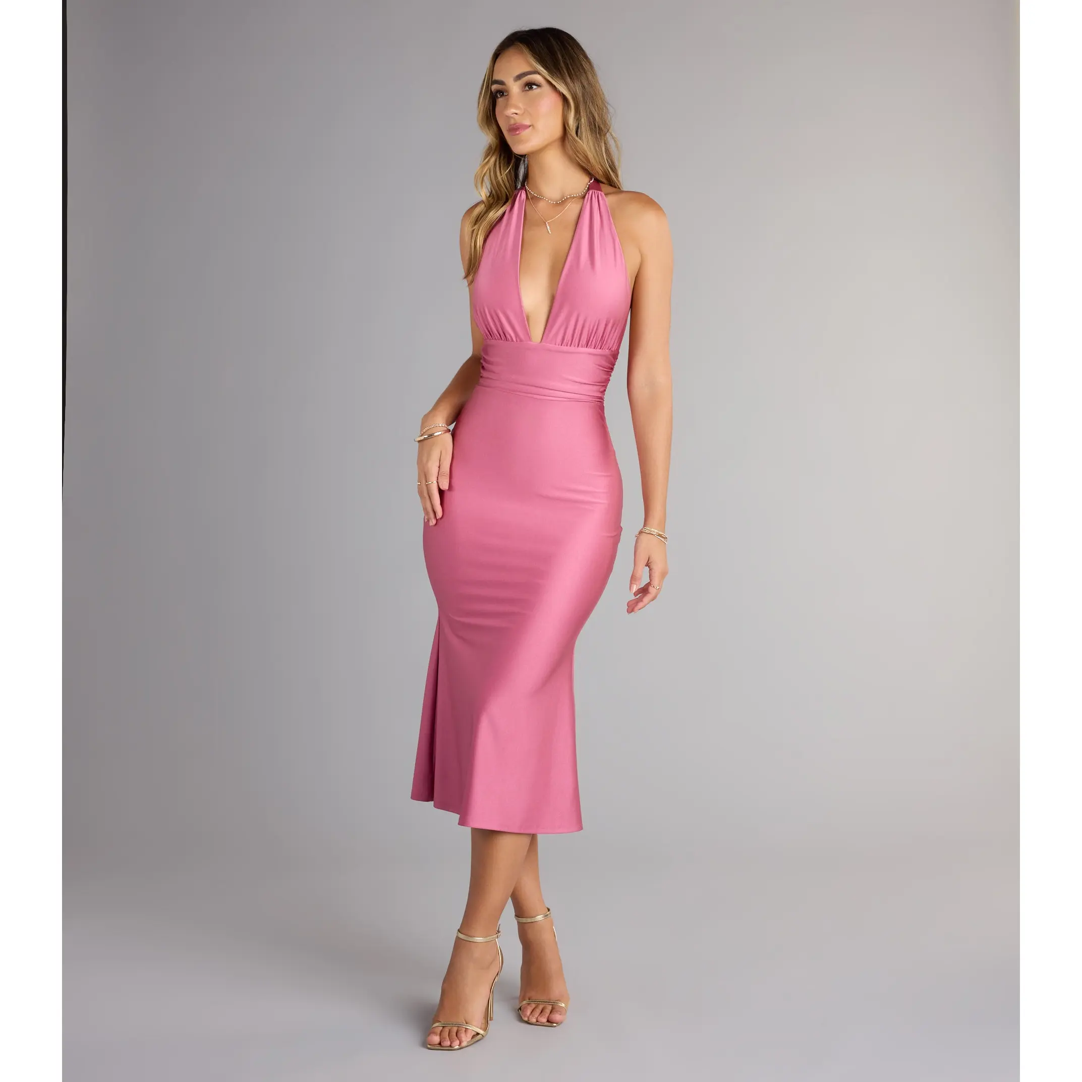 Tied Up In Elegance Halter Midi Dress