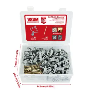 VKKM 50-Pack Heavy Duty Wall Anchors Screws Kit Carbon Steel & Nylon Expansion Anchor Bolts for Concrete Brick Drywall High Hardness Corrosion Resistant