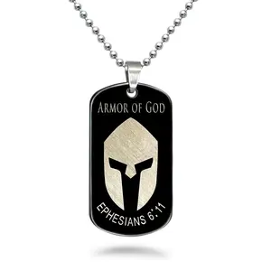 Armor of God Mens Dog Tag Necklace, Black Stainless Steel Dog Tag Necklace, Ephesians 6:11 Bible Verse Design SSN423