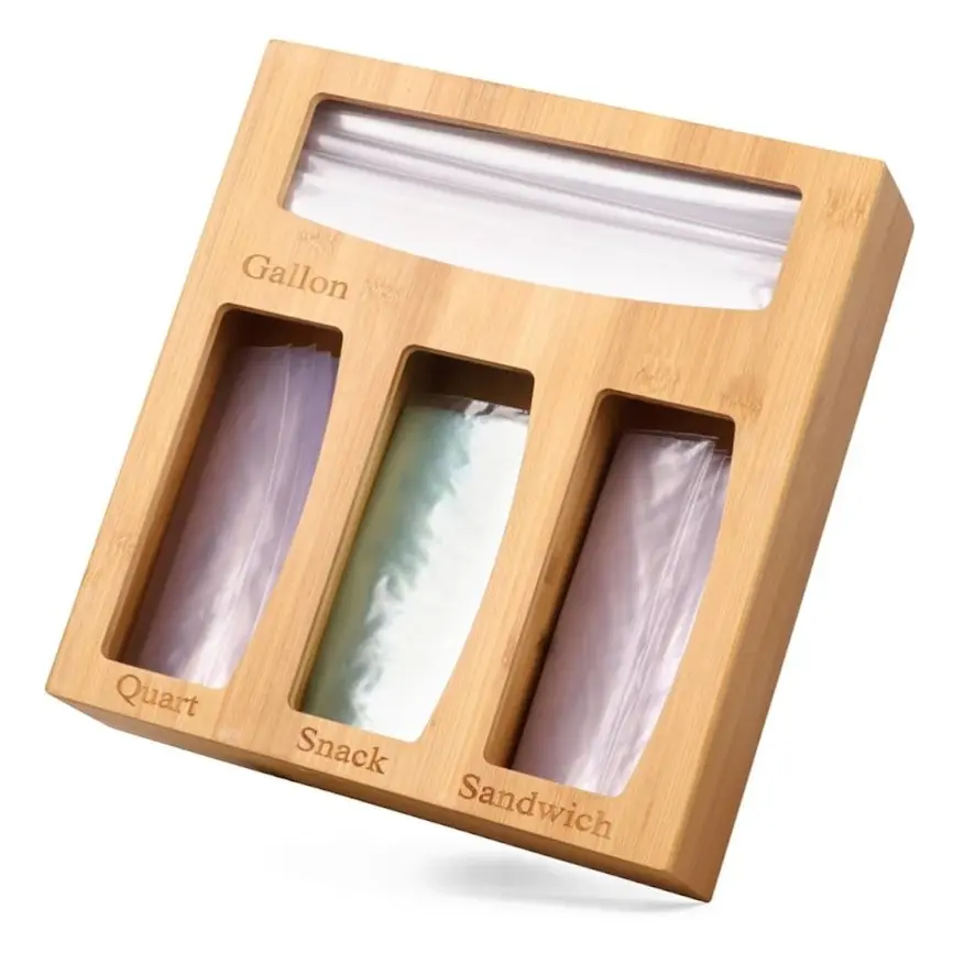 Eco-Friendly Bamboo Ziplock Organizer for Food Storage Bags Kitchen Containers
