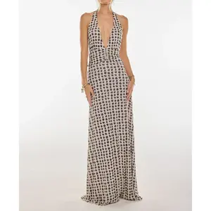 Women's long dress, sleeveless camisole dress, backless floral/polka dot printed summer cocktail party dressRAIMENTRY