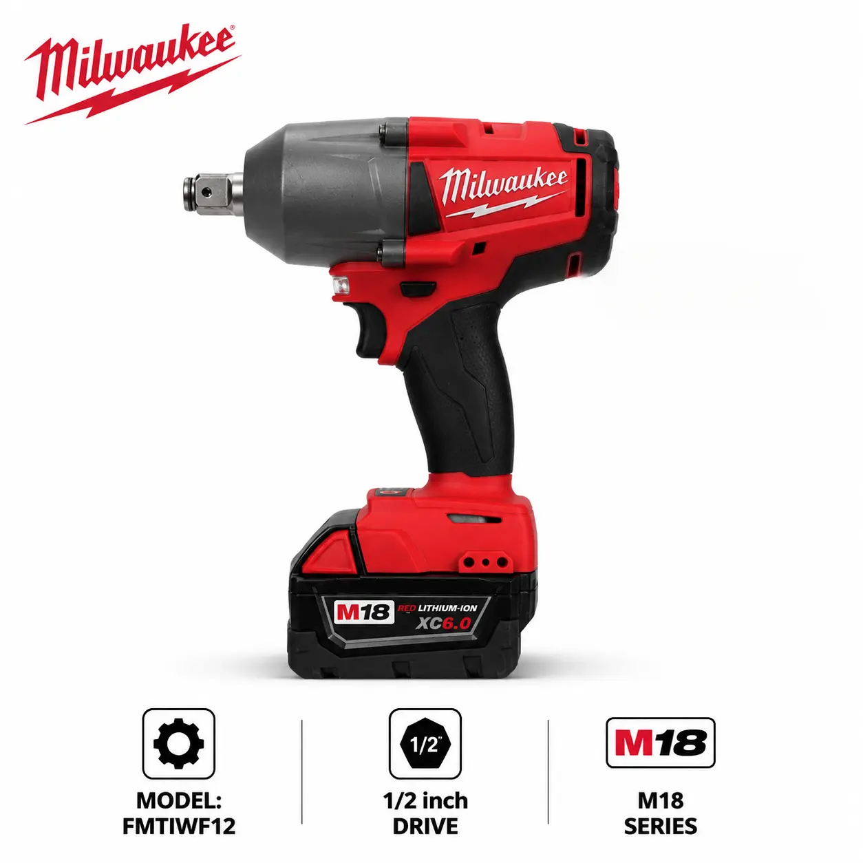 Milwaukee M18 FMTIWF12 18V 900Nm 1/2" Cordless Impact Wrench, High Torque Mechanic Tool for Auto Repair, Engineering & Equipment Installation