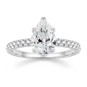 EAMTI 2CT 925 Sterling Silver Promise Ring Cubic Zirconia Pear Cut CZ Engagement Promise Rings Stunning Teardrop Wedding Ring for Women