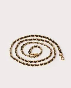 Strap Only: Black Genuine Leather Chanel-Like Crossbody Chain Strap | Luxe Heavy Duty Shoulder Strap with Gold-Toned Clasps