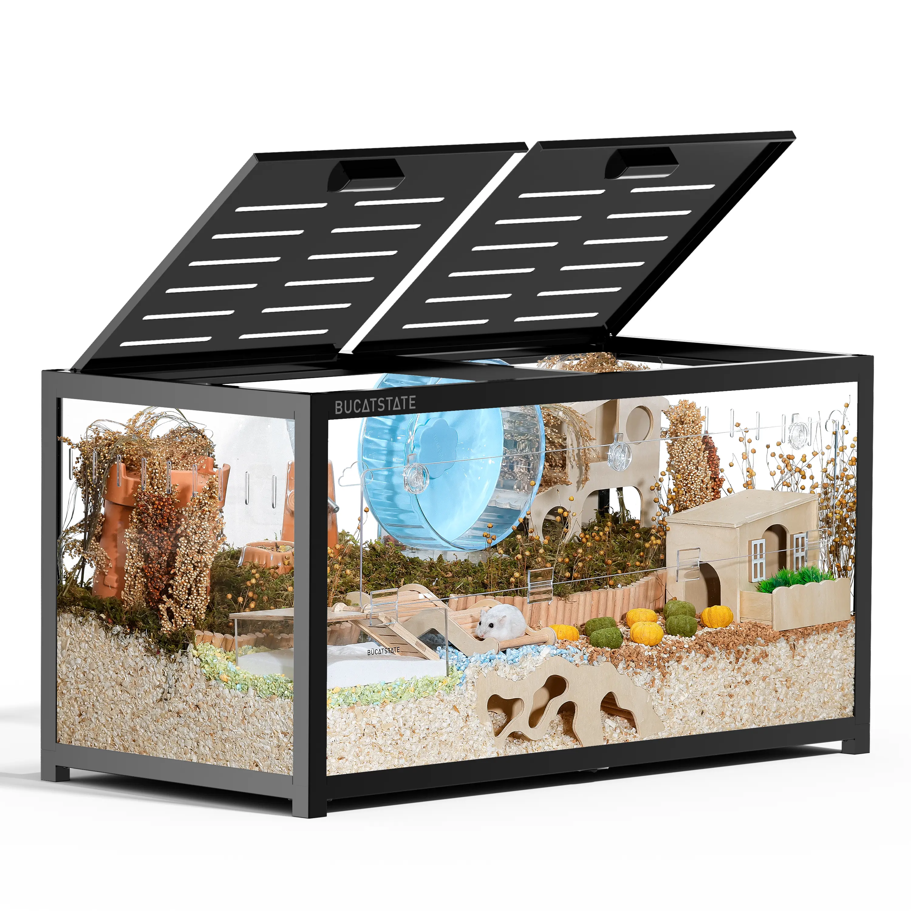 #SummerVibes #petlovers BUCATSTATE 3.0 Proper Hamster Cage - Large Metal Frame Enclosed Safety Enclosure, 5.4 sq.ft Ventilated Airflow Space, 39.3L×19.7W×20.6H in, Stackable Easy-Assemble, Top Access for Hamsters