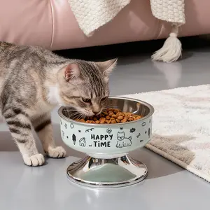 Pet Bowl Stainless Steel Detachable High-Heeled Anti-Slip Large Mouth Pet Feeding Bowl, Protects Cervical Spine, Prevents Spilling