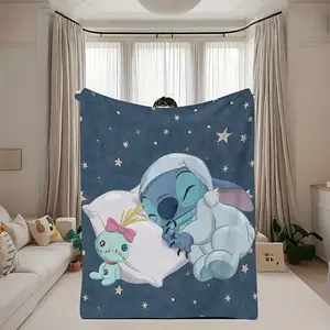 DISNEY CLASSIC Stitch Blanket - Comfortable, Warm And Soft Blue Cartoon Design with Stars, Perfect for Travel, Sofa Or Bed, Travel Blanket