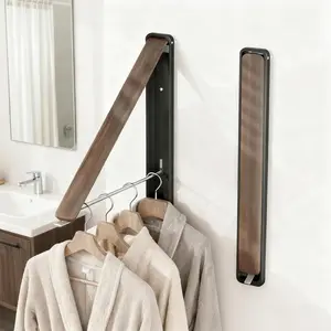 Wall Mounted Retractable Foldable Clothes Drying Rack Indoor Outdoor for Dorm Closet Apartment Balcony Laundry RV Walnut
