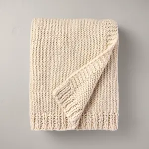 Chunky Knit Bordered Throw Blanket Cream - Hearth & Hand with Magnolia Chunky Knit Bordered Throw Blanket Cream - Hearth & Hand with Magnolia