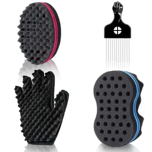 Magic Twist Curly Hair Styling Set for Men, Women - 6.7 in Lightweight Big-Hole Hair Styling Combs, EVA Curl Sponge, Curling Glove, Metal Afro Pick