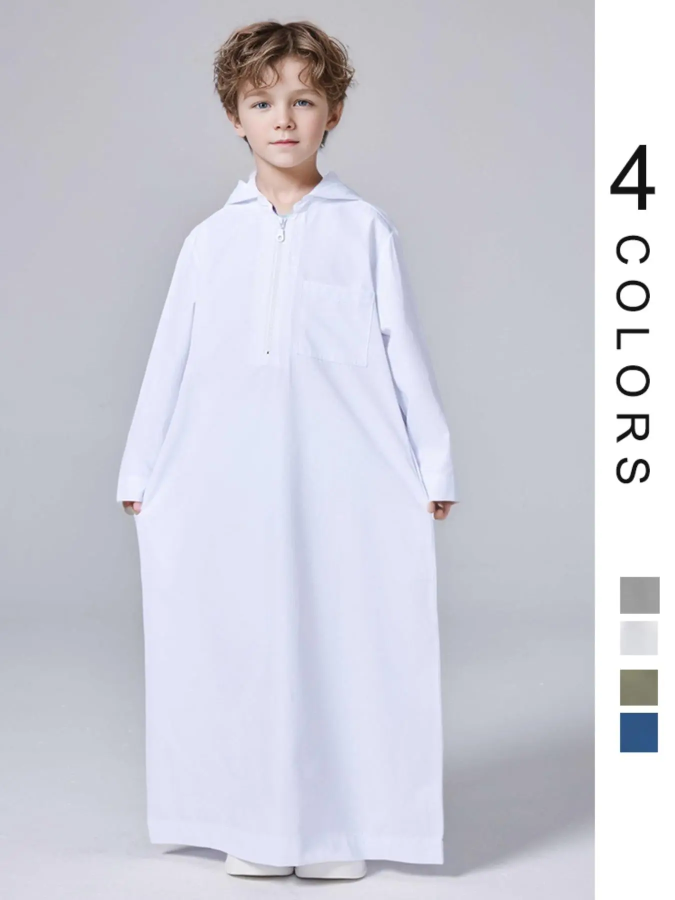 Boy's Solid Half Zip Robe with Pocket, Modest Casual Hooded Long Sleeve Robe for Daily Wear, Kids Modesty Clothing for All Seasons, Clothes for Kids