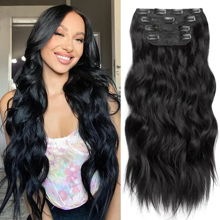 TOPHR HAIR BEAUTY Clip-in synthetic hair extensions Long Wavy 4PCS Thick Hairpieces Double Weft Natural Hair Extensions for Women Curly Wave Daily & Party valentines
