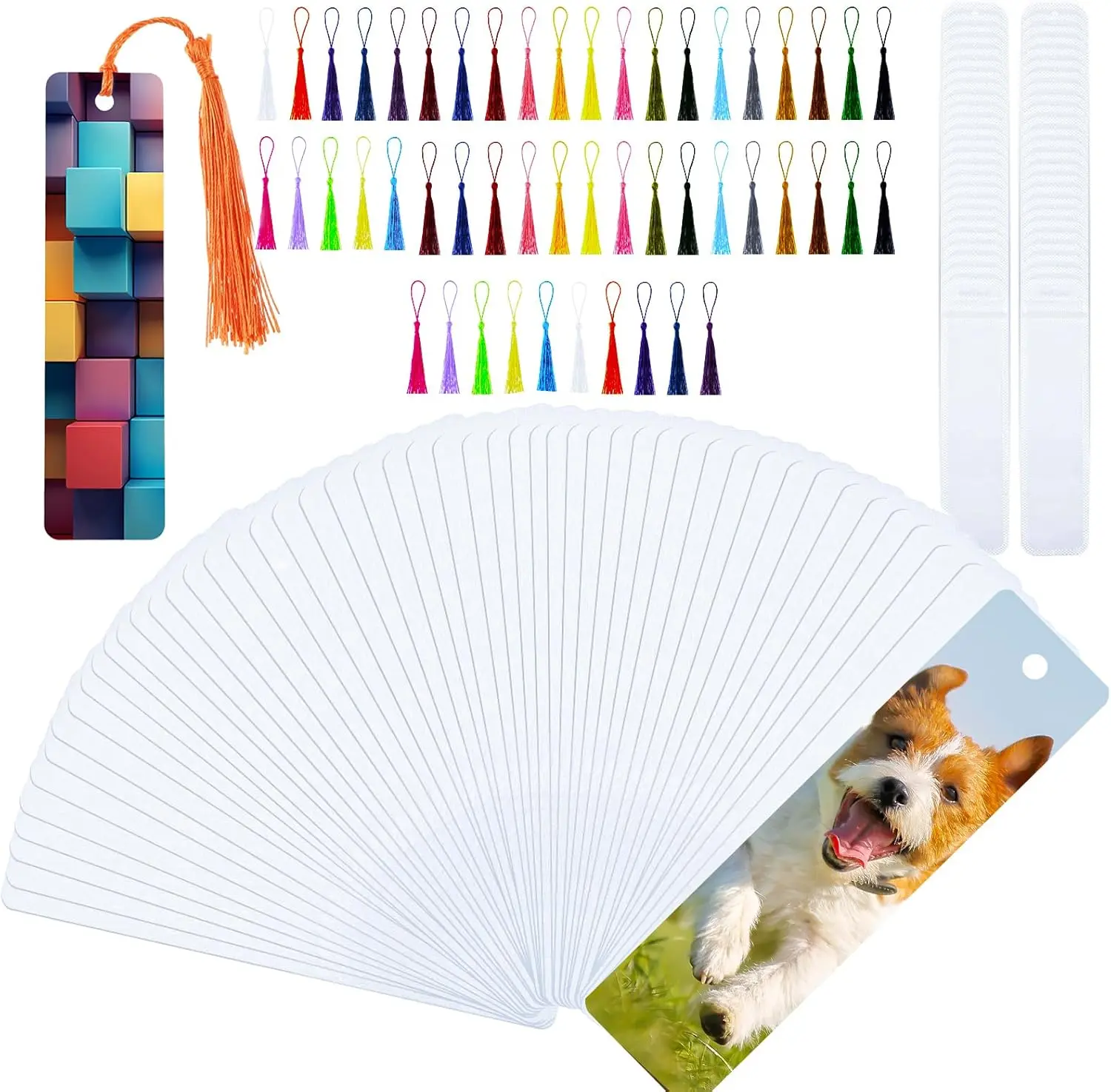 50 Sets Sublimation Blank Bookmarks, DIY Blank  Metal Bookmarks with Clear Bookmark Sleeves Tassels and Self-Sealing Bags for Crafts Birthday Reading  to School Supplies