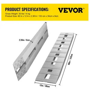 【Spotlight Day】VEVOR 60'' X 12'' X 2.5''Aluminum Trailer Ramps 6000LBS Total Beavertail Hook End 1 Pair 2 Ramps