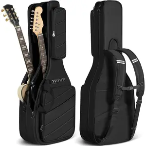 Dual Electric Guitar Gig Bag - Padded for 2 Guitars, Fits ST, TELE & LP - Black Backpack with Adjustable Straps CY00378-1