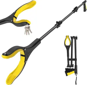 44-Inch Extra Long Foldable Grabber Reacher Tool with Foldable Handle, Strong Grip Magnetic Jaws, 360° Rotating Anti-Slip Jaw, 4-Inch Wide Claw Opening - Garden Trash Pickup Stick for Seniors